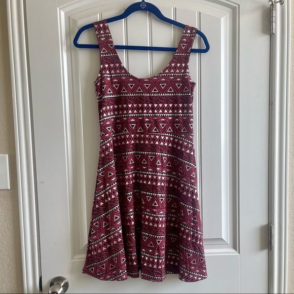 Angie Dresses & Skirts - Angie Burgundy Red Metallic Printed Boho Sleeveless Skater Dress; SZ M; BNWT